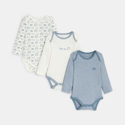 قميص بودي بياقة ممن النمط الأمريكي، منمق برسوم ديناصورات باللون الأزرق للاولاد الصغار